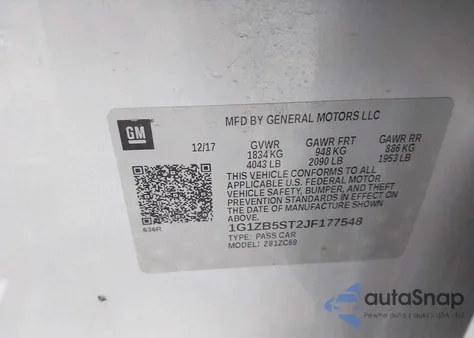 2018 Chevrolet Malibu 1Ls z USA, uszkodzony, nr VIN 1G1ZB5ST2JF177548